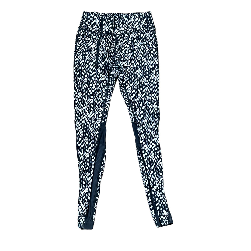 Nike Womens Dri-Fit Yoga Leggings Size XS Black‎ Gray Geometric Pattern Stretch